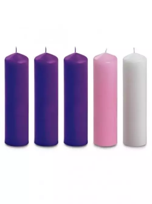 Advent Candle Set (8" x 2") - Purple, Pink & White