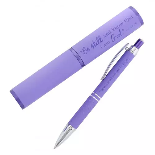 Pen in Case "Be Still" Purple — Psalm 46:10